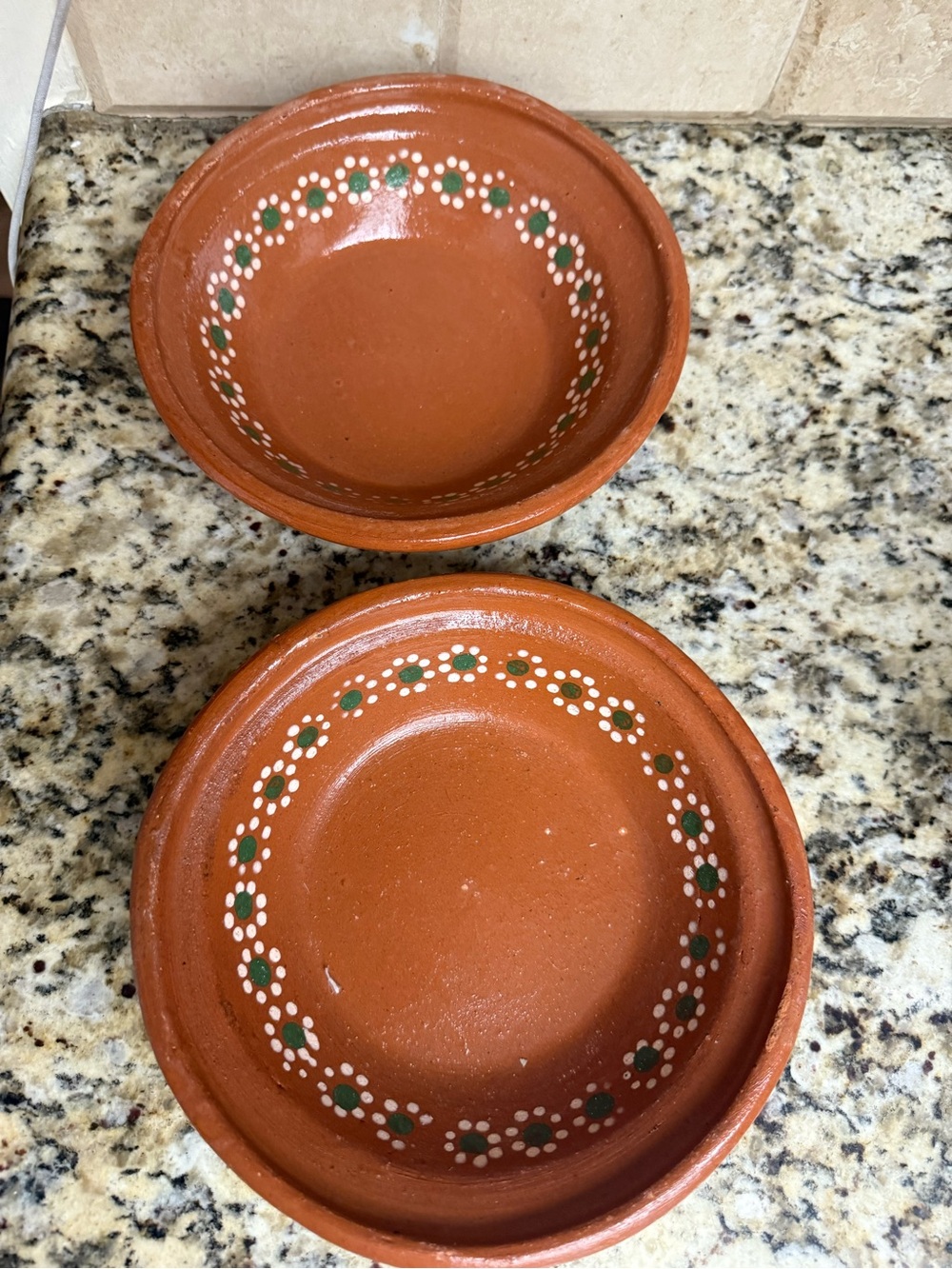 Handmade Terracotta Bowls with Painted Floral Trim